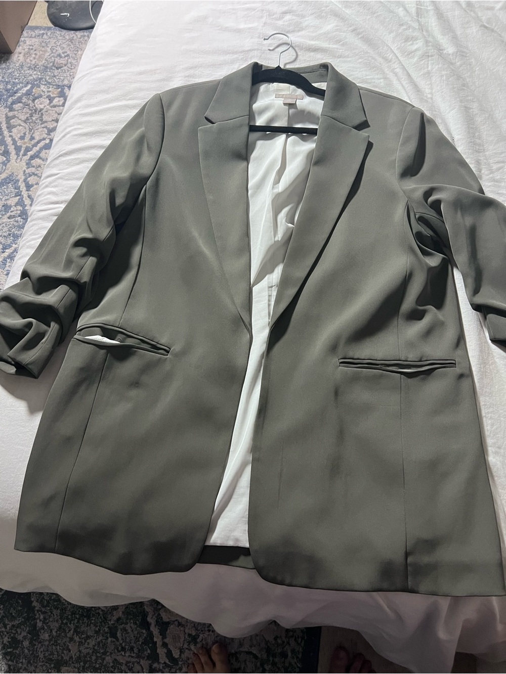 H&M Olive Green Women's Blazer with White Lining size large
